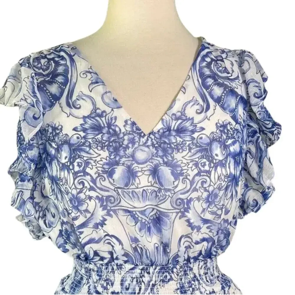 Express Blue and White Floral Mini Dress